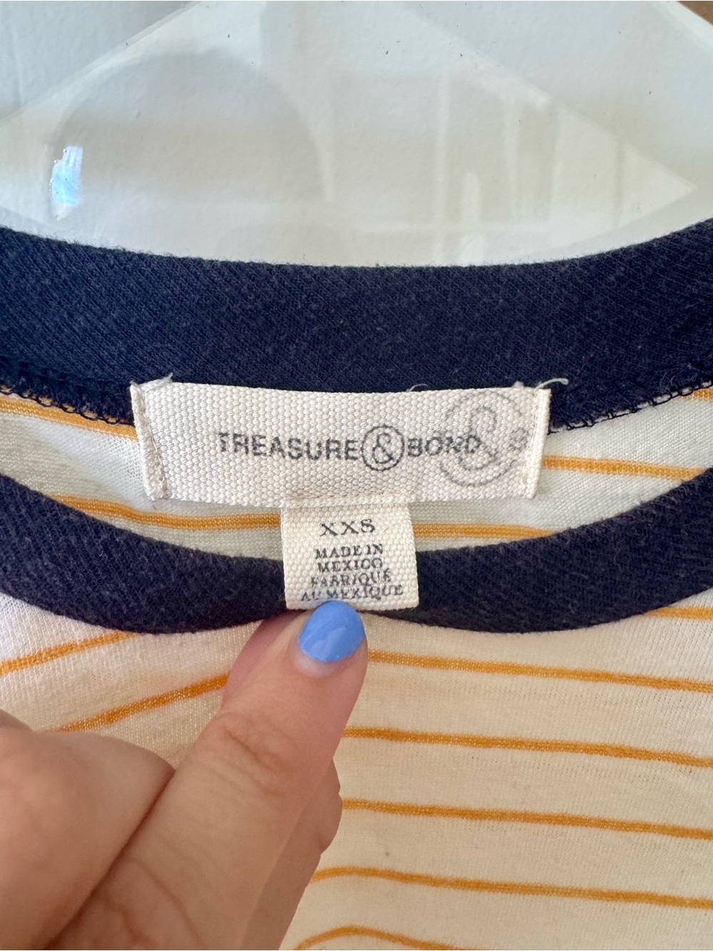 Treasure & Bond Off-White Gold Yellow and Navy Striped Preppy Ringer Tee - Picture 4 of 6